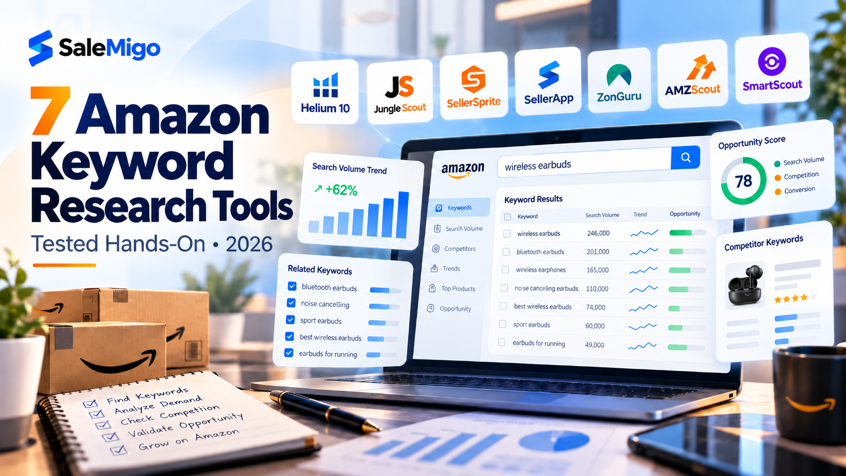 Featured image for SaleMigo’s article “Best Amazon Keyword Research Tools in 2026: 7 Tools Tested Hands-On
