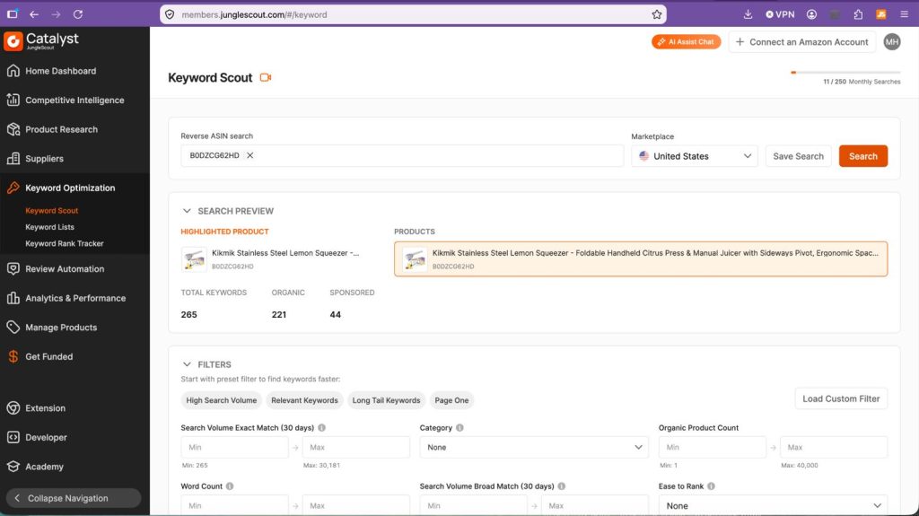 Jungle Scout reverse ASIN Search Preview for B0DZCG62HD